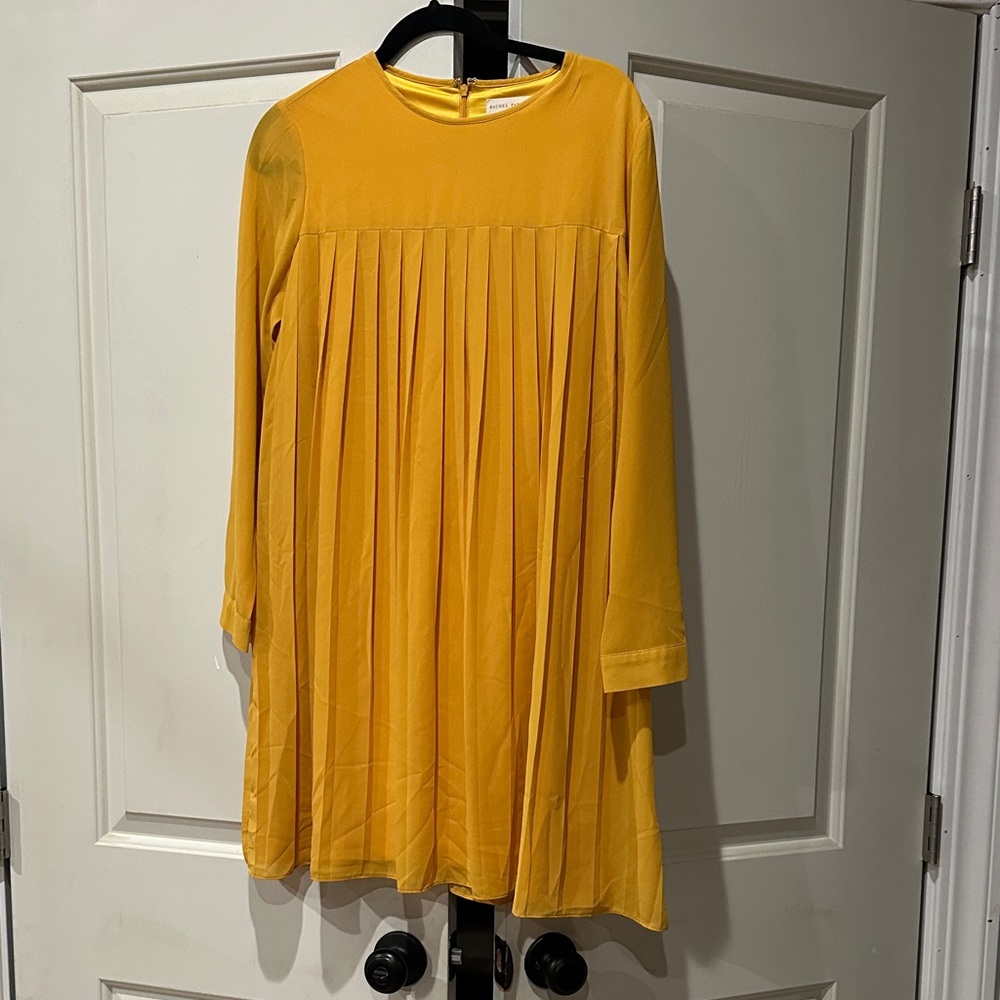 Rachel Parcell Mustard Yellow Long Sleeve Pleated Dress